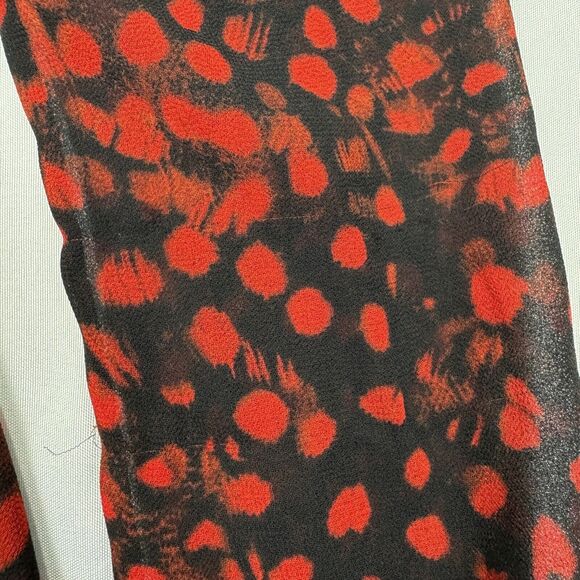 Michael Kors Chiffon Dress Black Red Size 12 Sheer Long Sleeve Lined Camisole - Picture 14 of 16